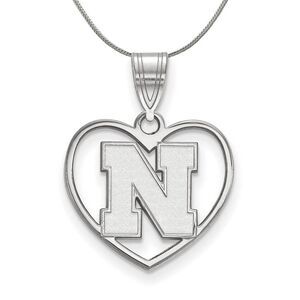 Sterling Silver U. of Nebraska Initial N Heart Necklace - 24 Inch